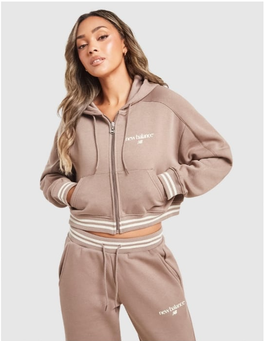 New Balance Cropped Ribbed Full Zip Hoodie